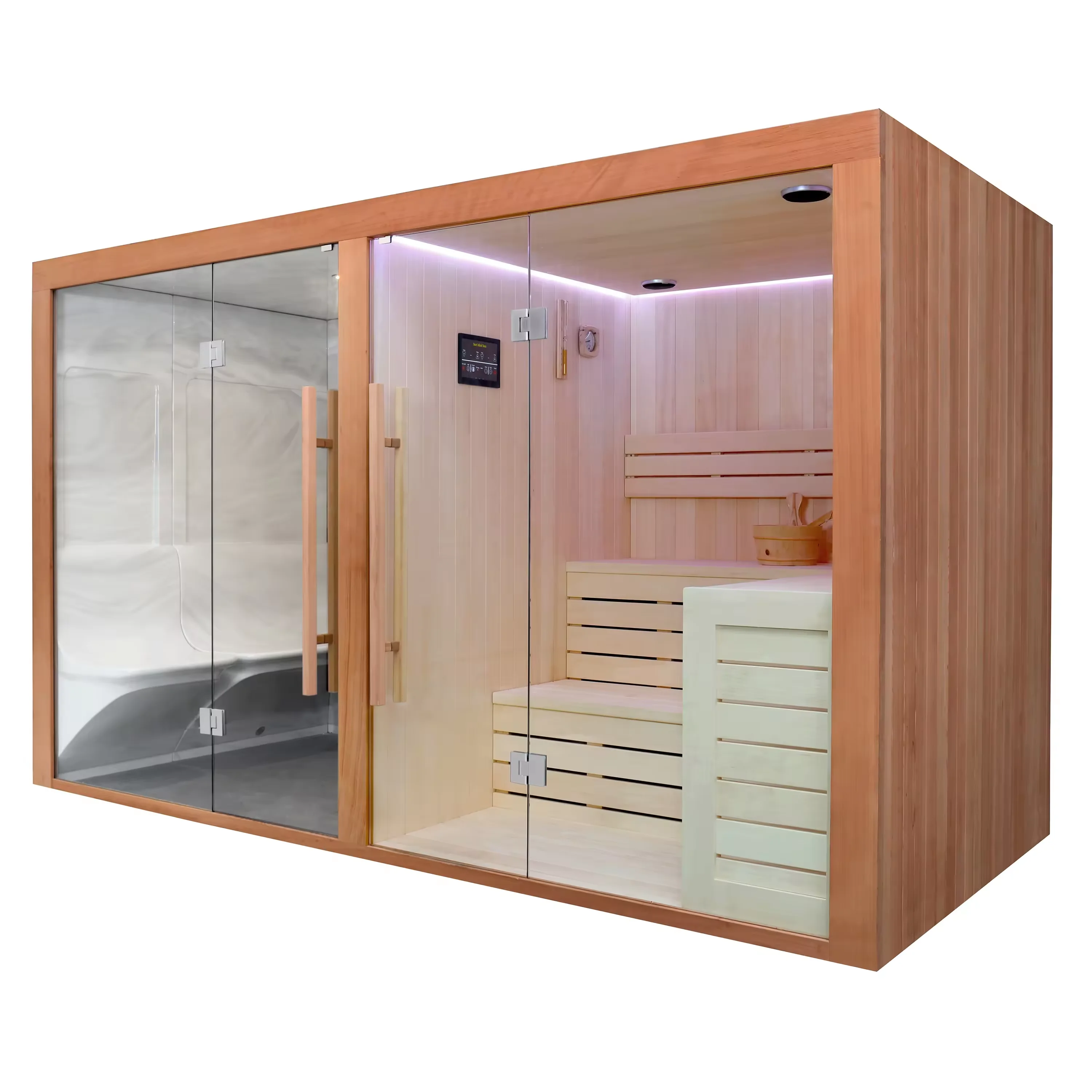 Luxury Bathroom Indoor Red Cedar 8 Person 2 in 1 Steam Sauna Room Dry Sauna
