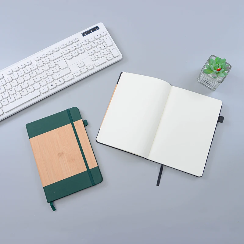 Custom logo A5 Bamboo PU Hardcover Notebook with Pen Holder and Elastic Band Journal 80 Sheets notebooks