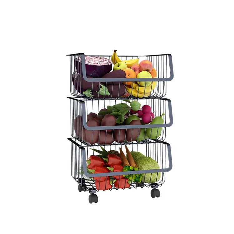 3 Tier Large Capacity Stainless Steel Removable Kitchen Fruit Vegetable Organizer Trolley Display Rack Saver Space