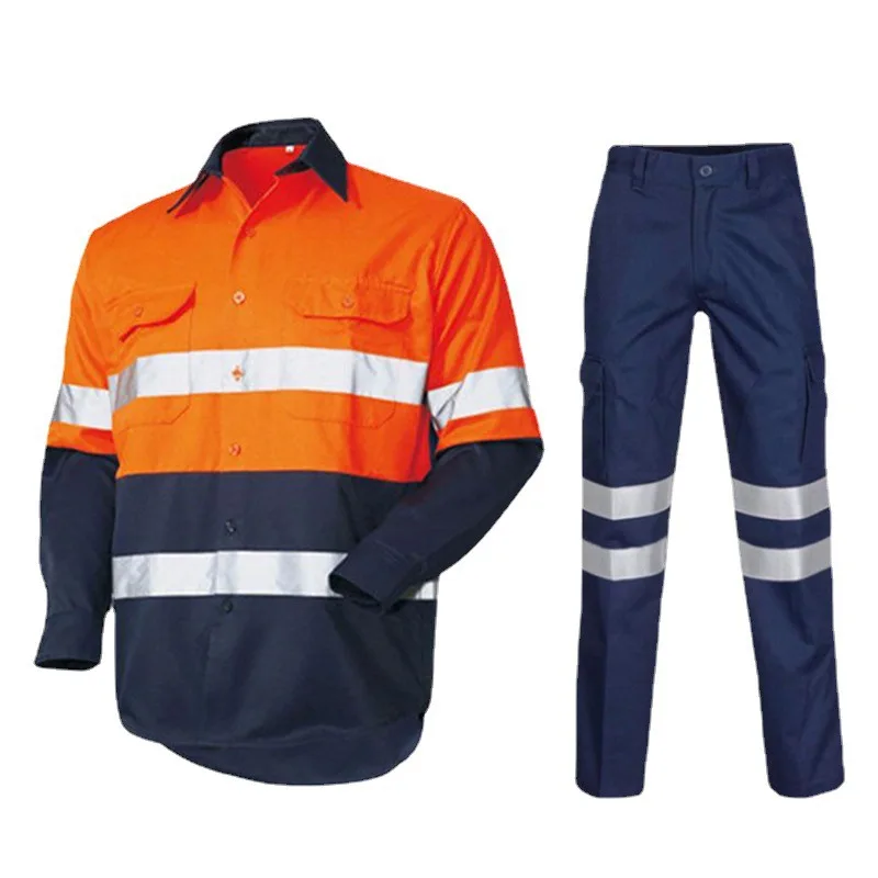 100% Cotton Custom Labor Protection Reflective Tape Long Sleeve High Vis Construction Clothing Workwear Safety Men Working Shirt