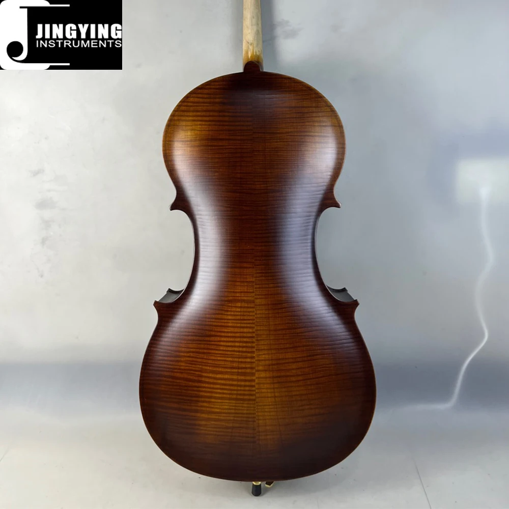 2024 Jingying Music String Instruments,JYCE-E600 Solid Wood Spruce Panel Cello Matte Flamed Maple Practice Cello