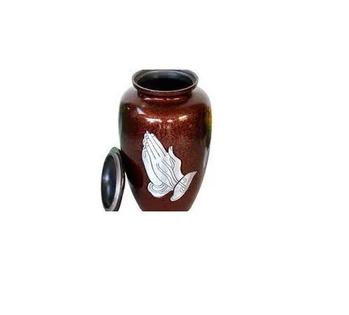 Praying Hand Shiny Brown Cremation Urn For Memorial Human Ashes In Multiple Designs Used For Tabletop And Home Keeping