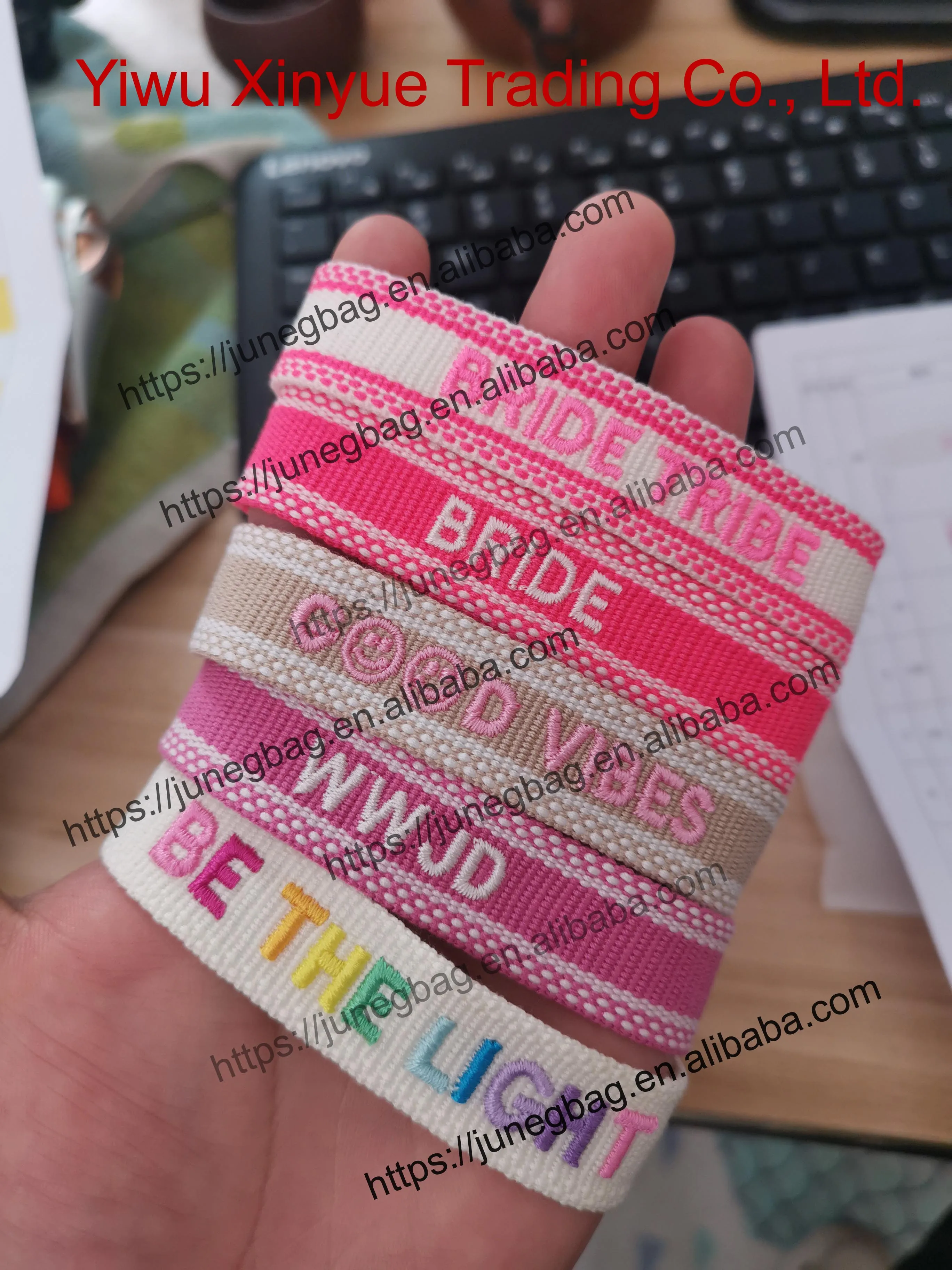 customized Design Colorful Woven name letters logo with 3D texts Handmade with embroidery friendship braided Men mama bracelet