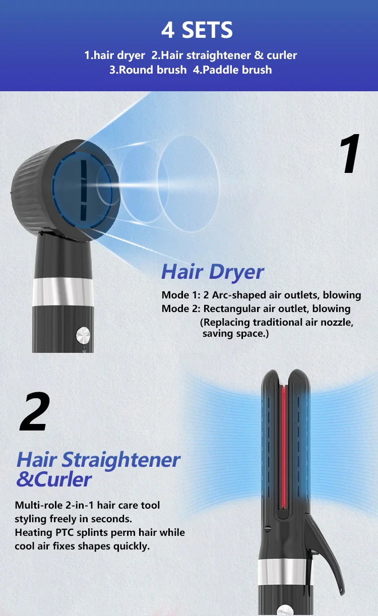 Hot Sales Professional 5 In 1 Hair Curler Straightener Hair Dryer Brush Negative Ion Styling Tools 5 in 1 Hair Styler Comb