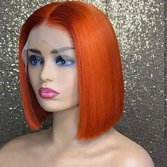 Overtone Ginger Red Blonde Orange Color Virgin Brazilian Human Hair LaceFront BOB Wigs T Part 13X4 Pre Plucked Ginger BOB Wigs