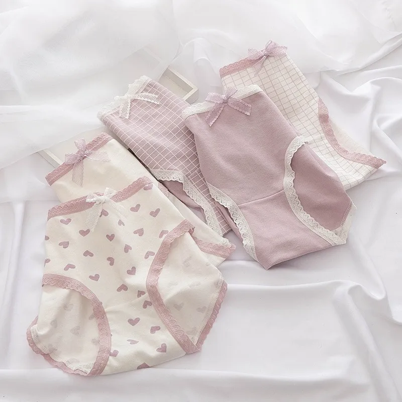 Cheap Comfortable Breathable Underwear Pink And White Girls Sexy Photo Cotton Strech Women Panty
