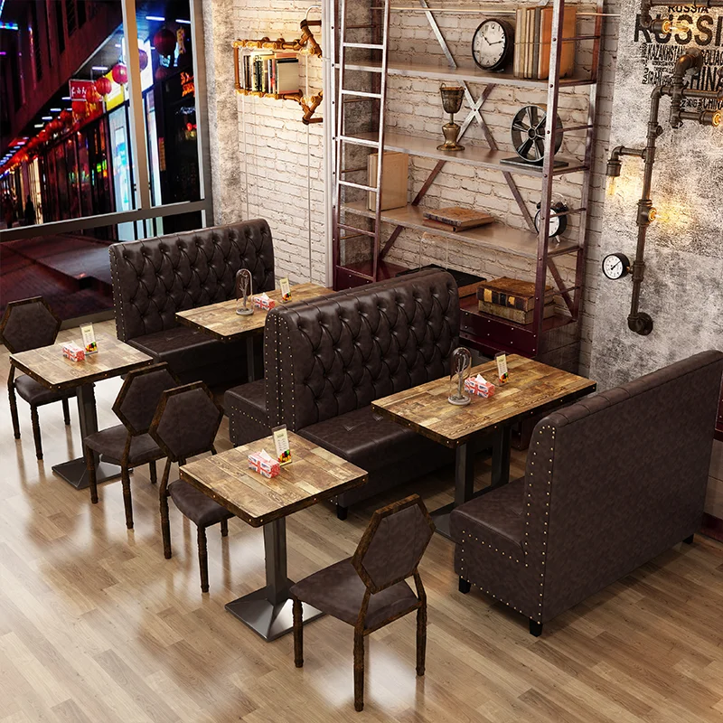 Modern Design Restaurant Furniture Bench American Bar Retro Booth High Back Sofa Table Chair Combination
