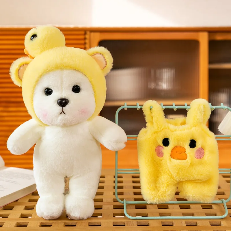 wholesale manufacturer custom made plush bear with clothes soft toy Chicken frog design anime stuffed bear with hat and cloth