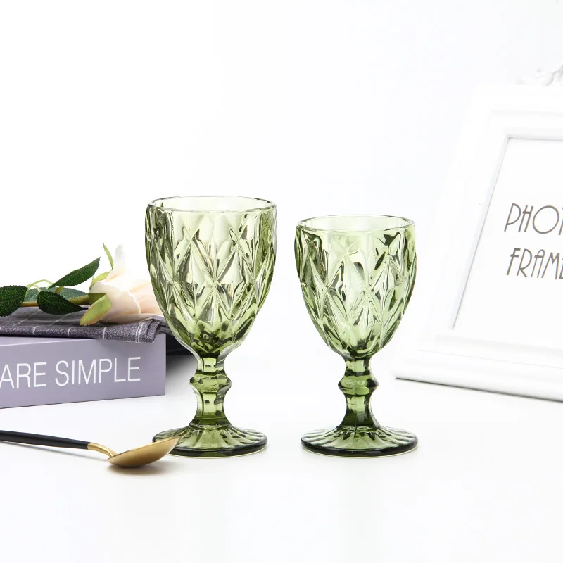 Wholesale Cheap Price Wedding Vintage Champagne Blue Amber Water Wine Cups Colored Glassware Pink Goblets