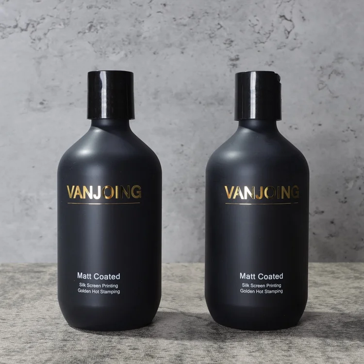 Shinning Gold Logo Matt Black Plastic Bottles Shampoo Packaging Container for Hair Cream