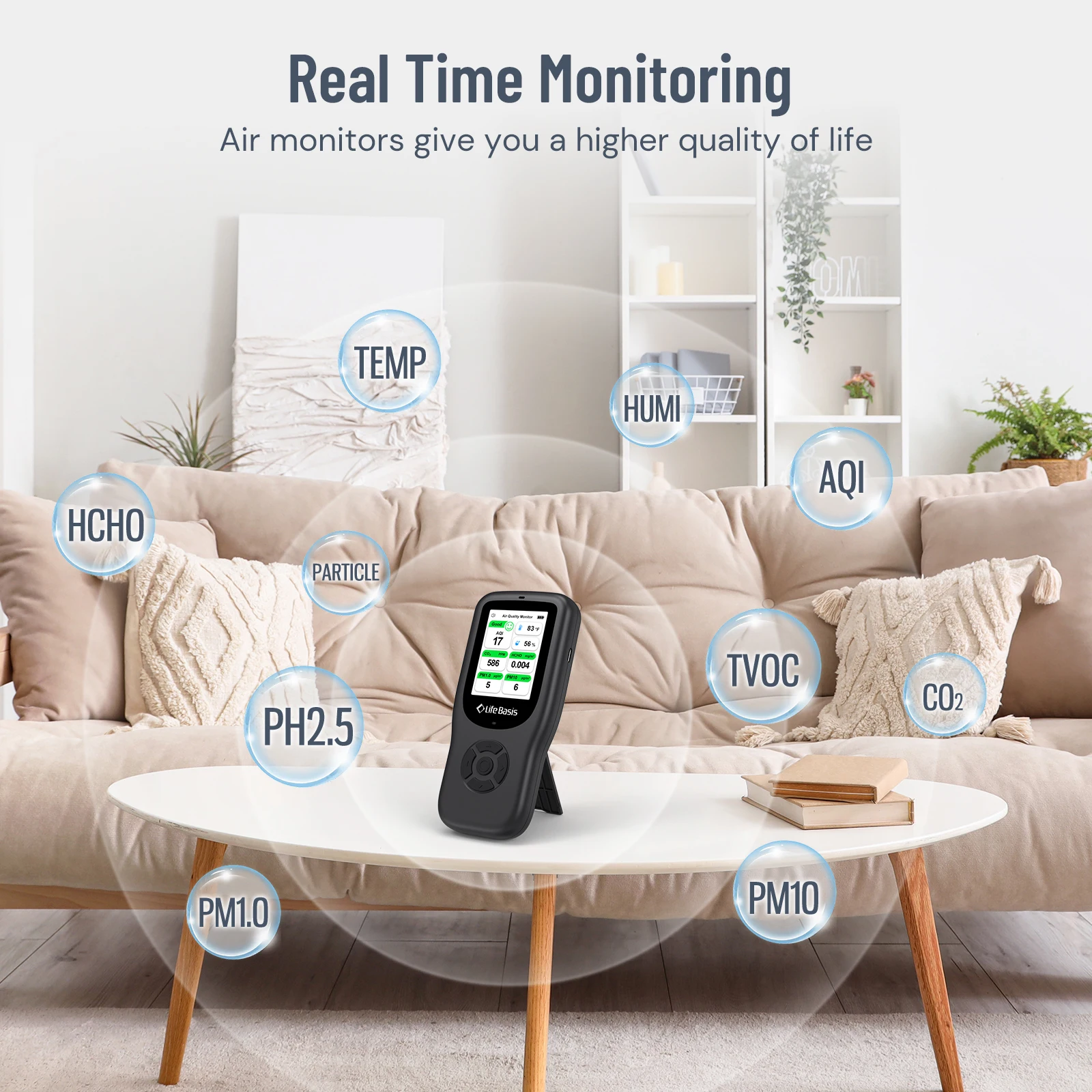 LifeBasis 10 In 1 Multi-Gas Detector WIFI CO2 HCHO TVOC Air Quality Detector TEM HUM Gas Analyzer Air Quality Monitor