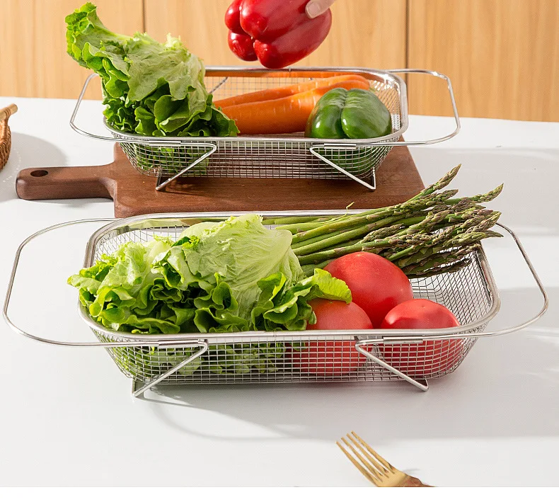 Retractable Stainless Steel Drain Basket Dishwashing Kitchen Organizer Sink Rack with Fruit Vegetable Filter Basket Holder