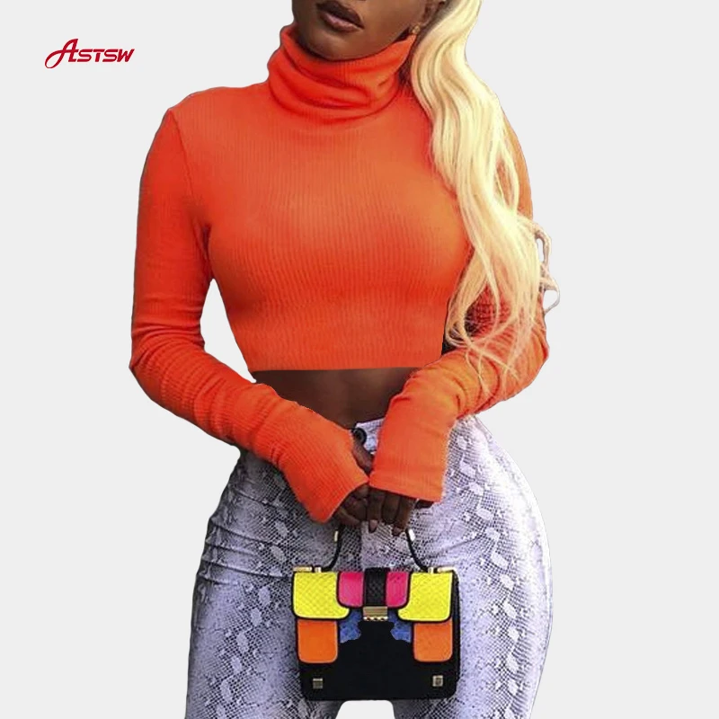 Популярный модный женский укороченный топ на осень и зиму, короткая женская водолазка с высоким воротником, облегающий свитер