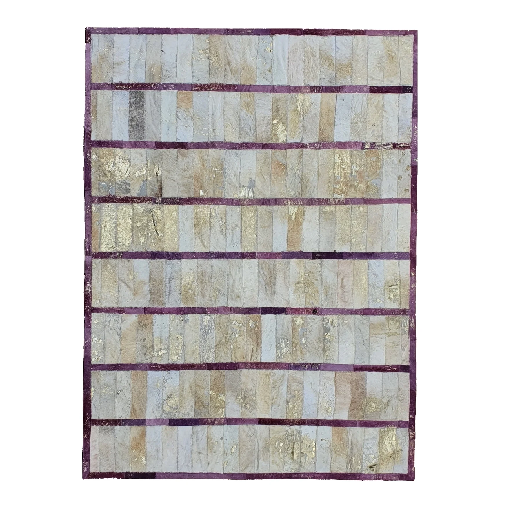 Luxury Acid Washed Dyed Cowhide Leather Patchwork Rugs Handmade Gold Devore Hair on Carpets for Home & Commercial Decor