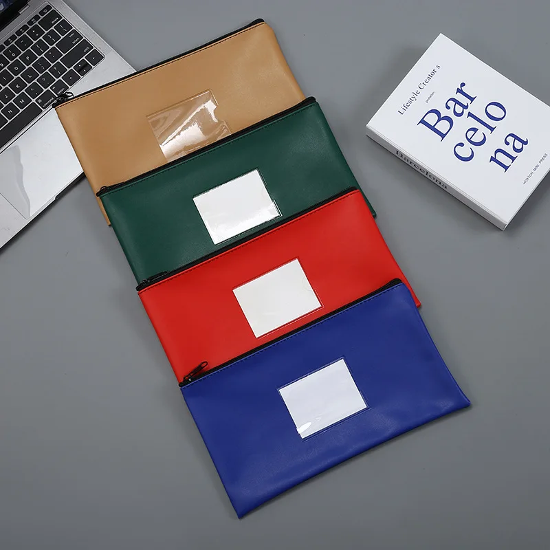 clear Organizer Office file folder zip lock Pouch paper color package leather pocket document bags