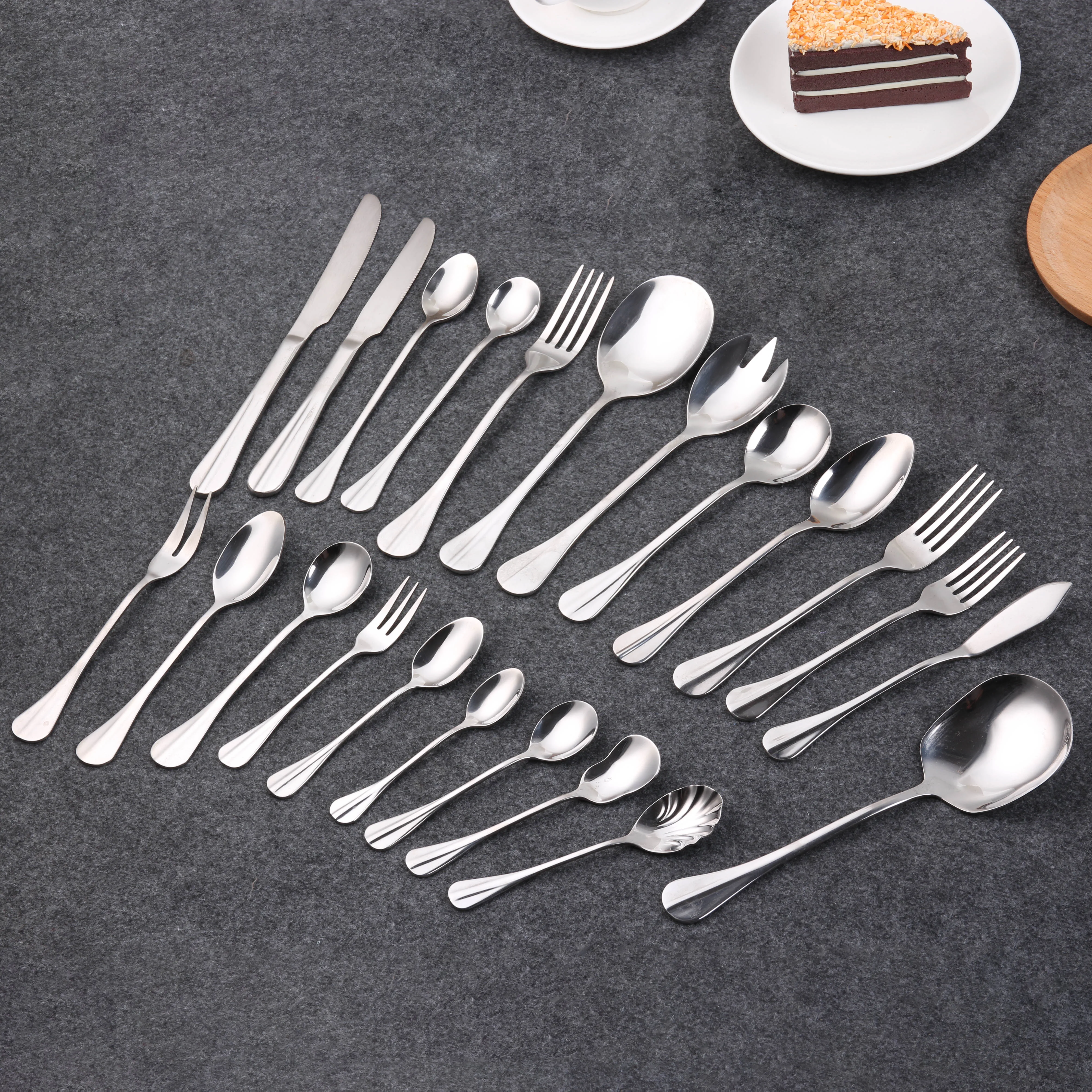 Durable silver color stainless steel cutlery and flatware set for wedding gift and kitchen spoon set/fork set