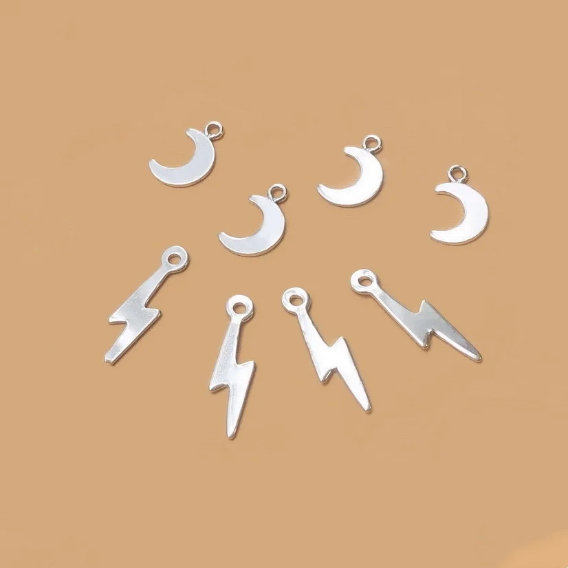 Classic S925 Sterling Silver Flash Lightning Filigree Mini Crescent Moon Charm Pendant For Earrings Jewelry DIY Making Supplies