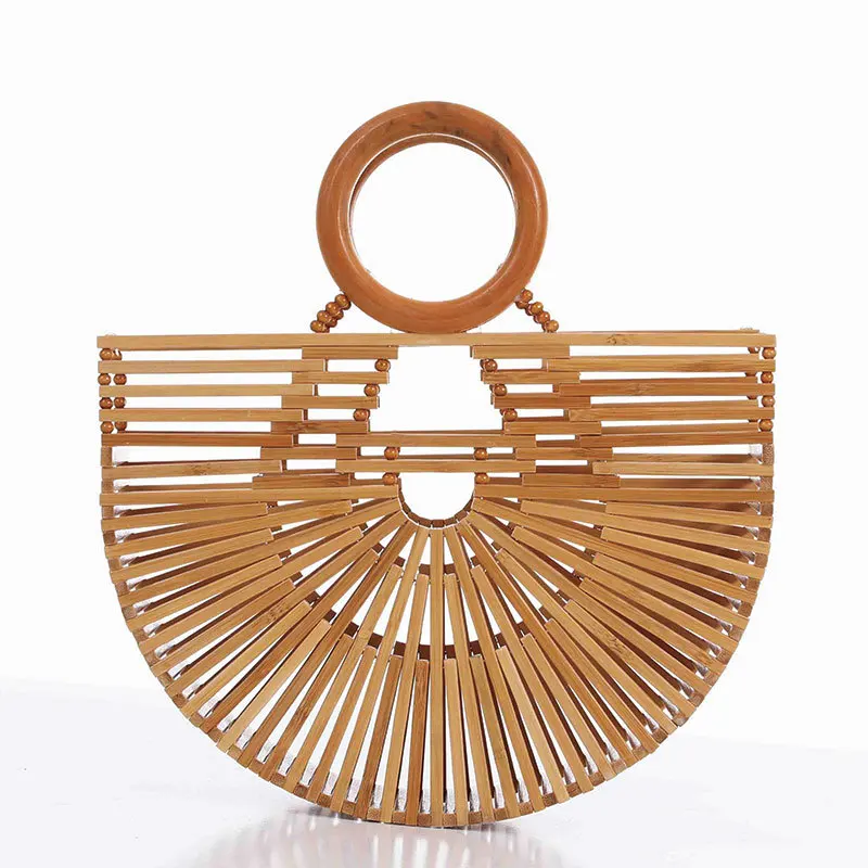 STOCK Handmade Clutch Tote Beach Bag Bamboo Half Round Handle Handbags For Women Beach Bag