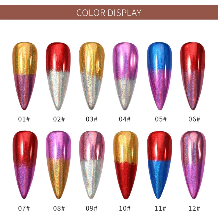 
12Colors Two-color Solid Laser Mirror Nail Art Powder For Salon Home Usage 