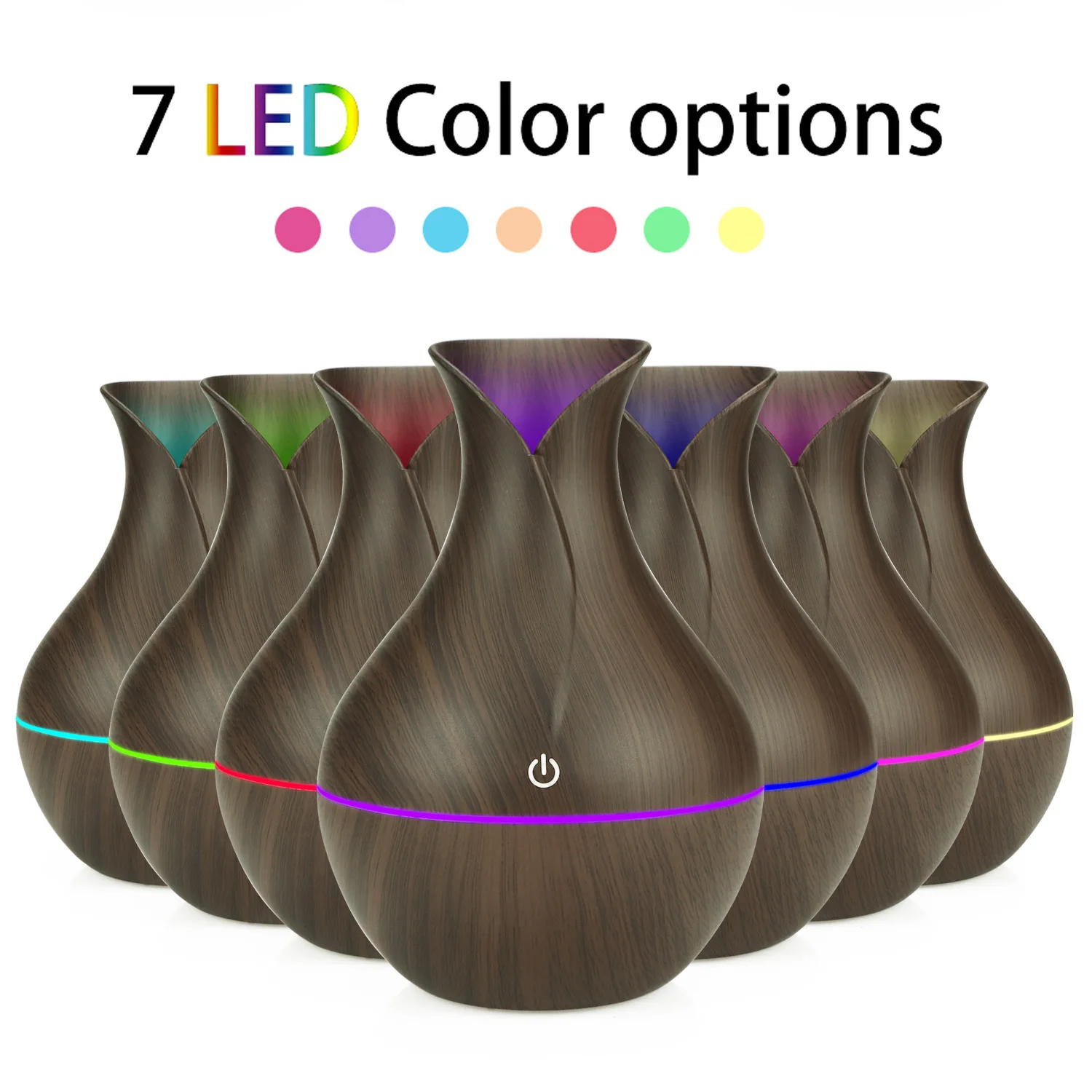 7 Colorful LED Night Light Mini ABS Desk Humidifier Portable Ultrasonic Wood Grain Aroma Diffuser Fashionable for Kitchen Use