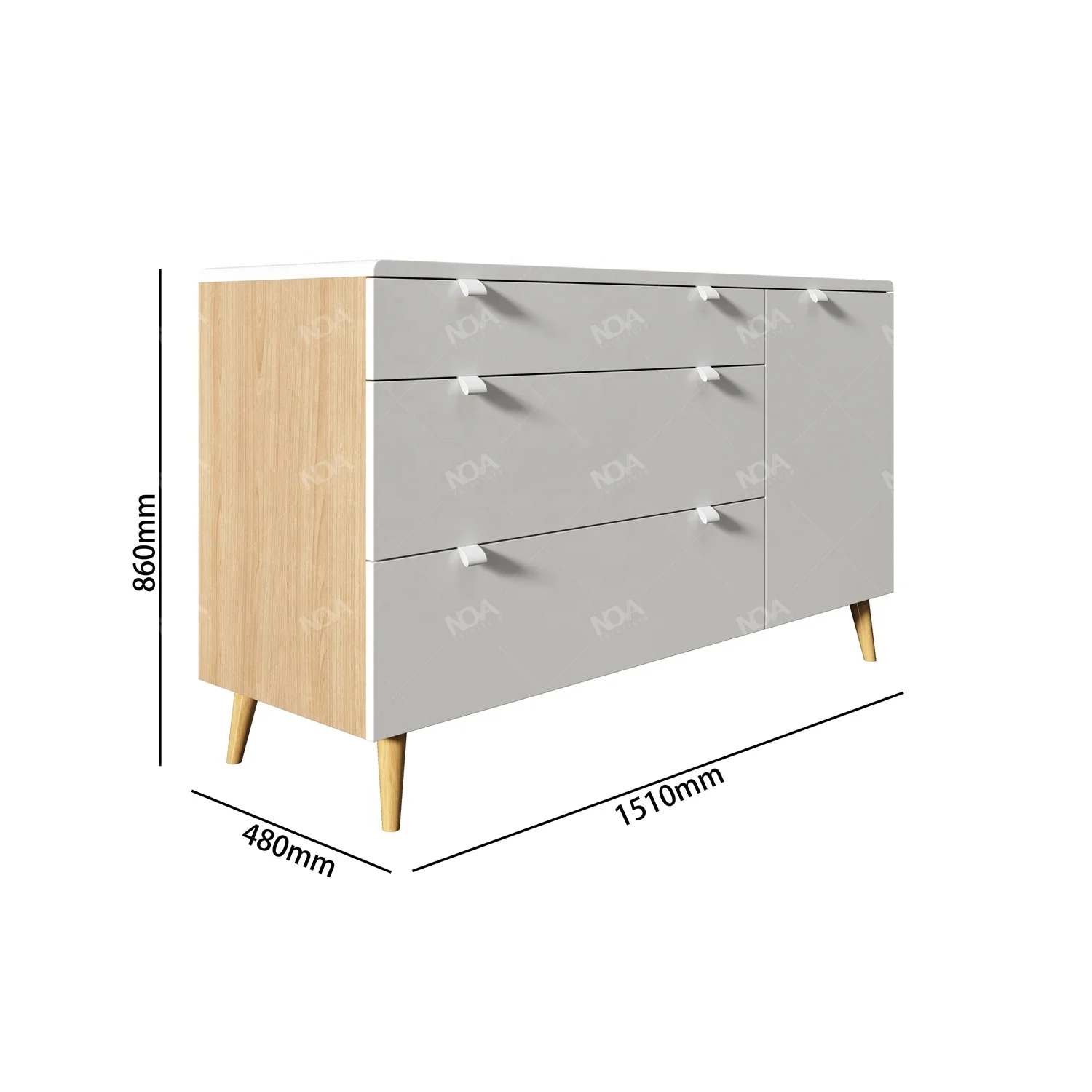 NOVA Luxury Modern Wood Grain+White Dresser Organizer Melamine Finishing Simple Dresser With Drawers For Bedroom