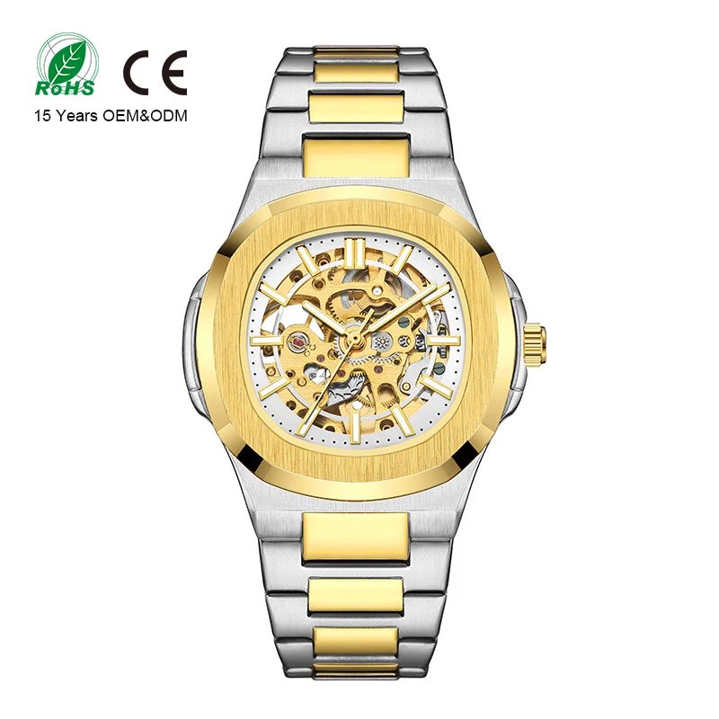 Luxury Business Metal Brushed Alloy Mechanical Watches Fashion Luminous Skeleton Automatic Watch For Men