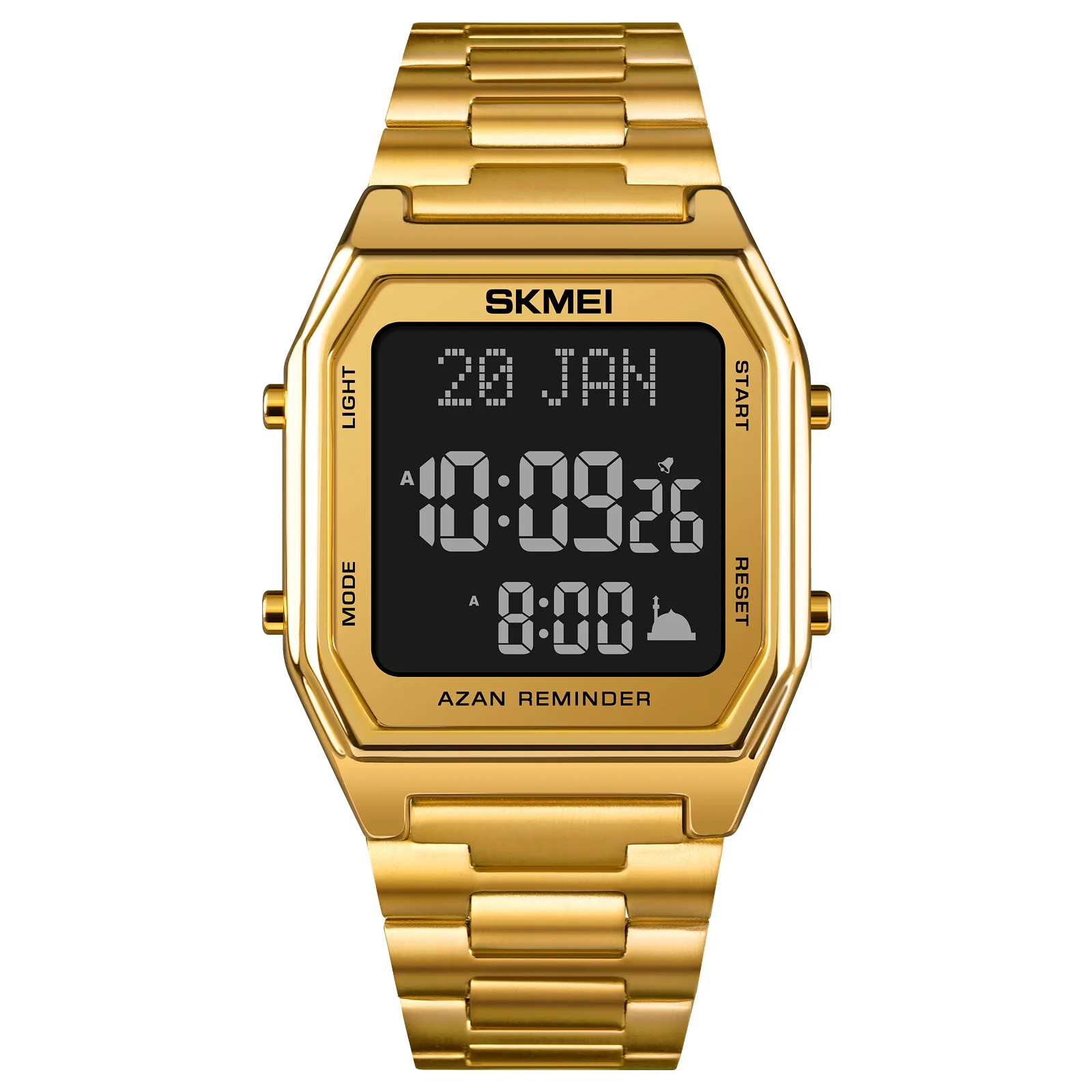 Лидер продаж, мусульманские часы SKMEI 1763, ремешок из нержавеющей стали, Многофункциональные цифровые часы со светодиодной подсветкой для мужчин