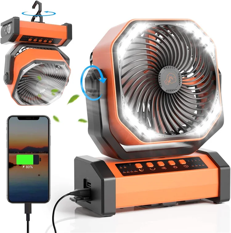 Auto Oscillating 20000Mah Rechargeable with Hook And Timer Rotating Shaker Outdoor Fan Light