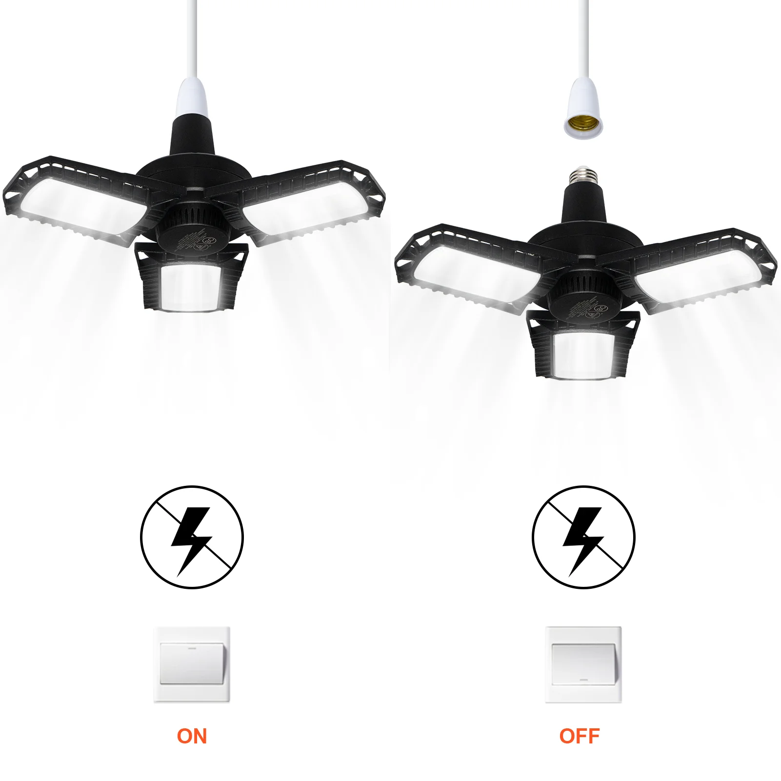 Deformable Garage Lights Ceiling Led with Adjustable Panels Led Lights for Garage Basement Workshop Attic