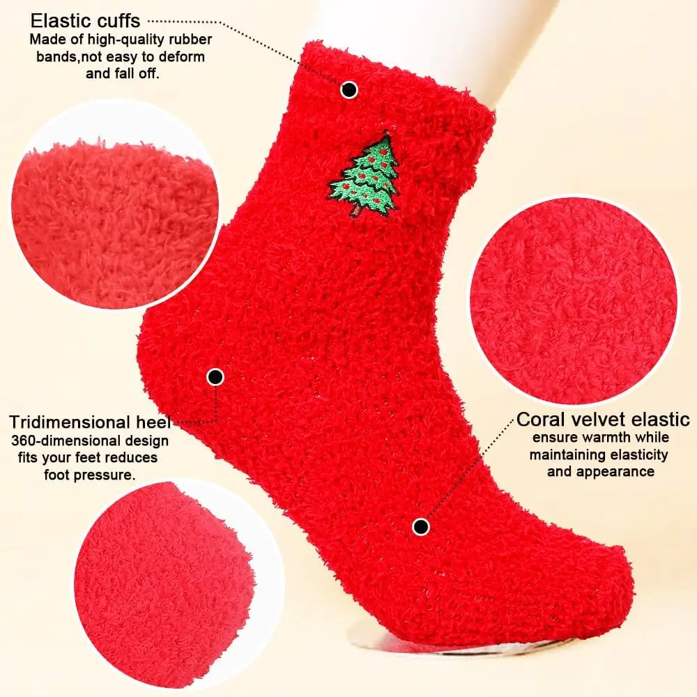 Adults Warm Fluffy Coral Fleece Socks  in Cute Christmas Design Cozy Winter Knitted Holiday Gift Package