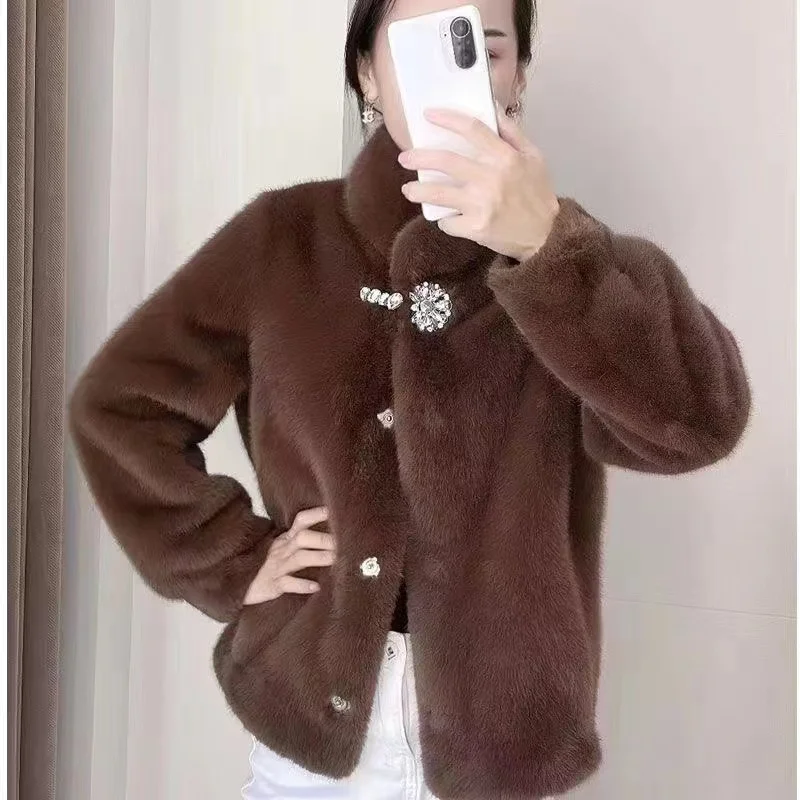 Wholesale Ladies Long Winter Coats Fashionable Slim Overcoat with Short Fake Fur XS Size Faux Mink Parka Jacket for Women