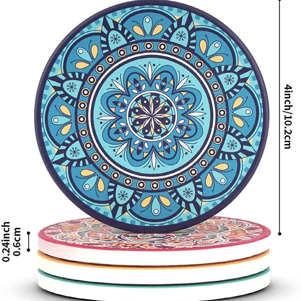 Absorbent Ceramic Coasters Stone Coasters For Drinks With Cork Back