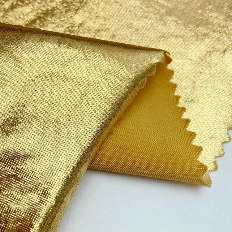 Золотой блестящий горячий штамп печать фольги на заказ вязаный полиэстер спандекс Джерси купальный костюм ткань для летнего бикини