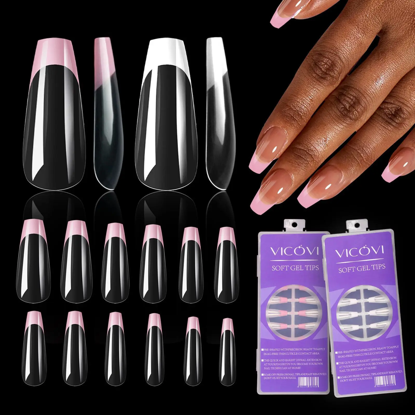 240Pcs/Box Full Cover White Clear Artificial Acrylic Nail French Tip Short Square Coffin Almond Press Nails Finger Application