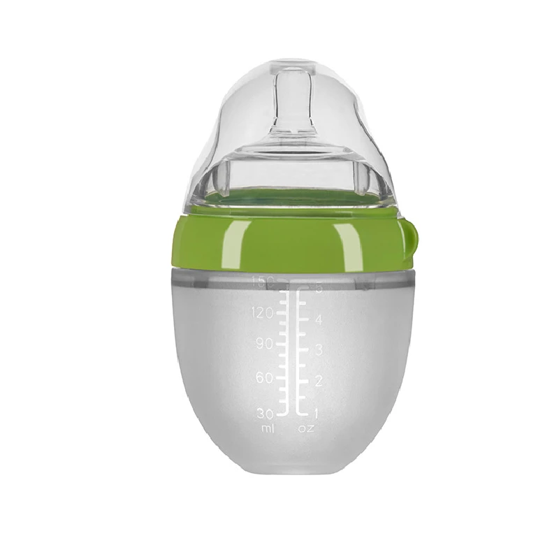 Customized Food Grade Anti Colic Infant Baby Milk Water Bottle 150ml Wide Neck Silicone Baby Feeding Bottle With Straw