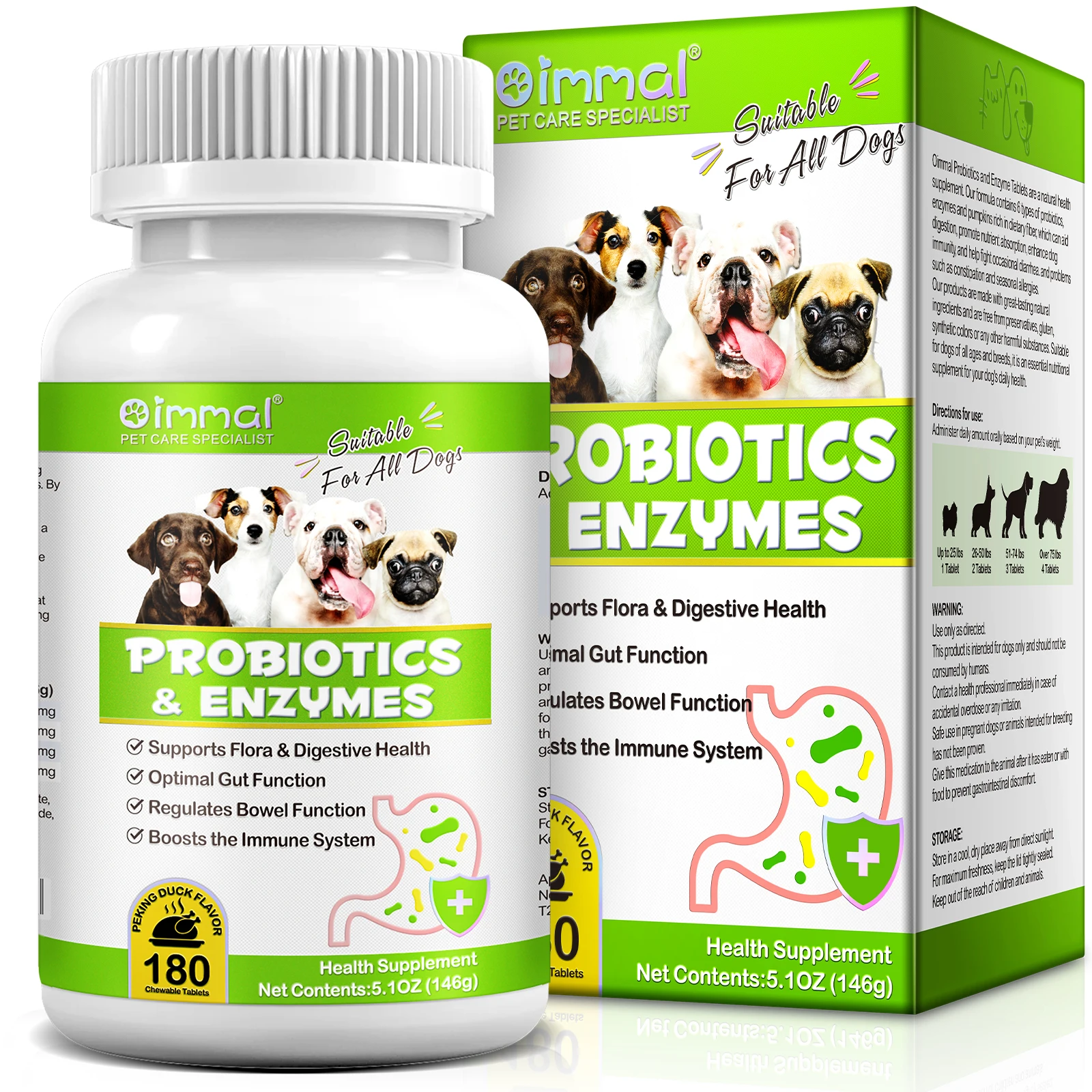 OIMMAI pet dog probiotics and gut health supplement papaya digestive enzyme chewable tablets pet probiotics tablets