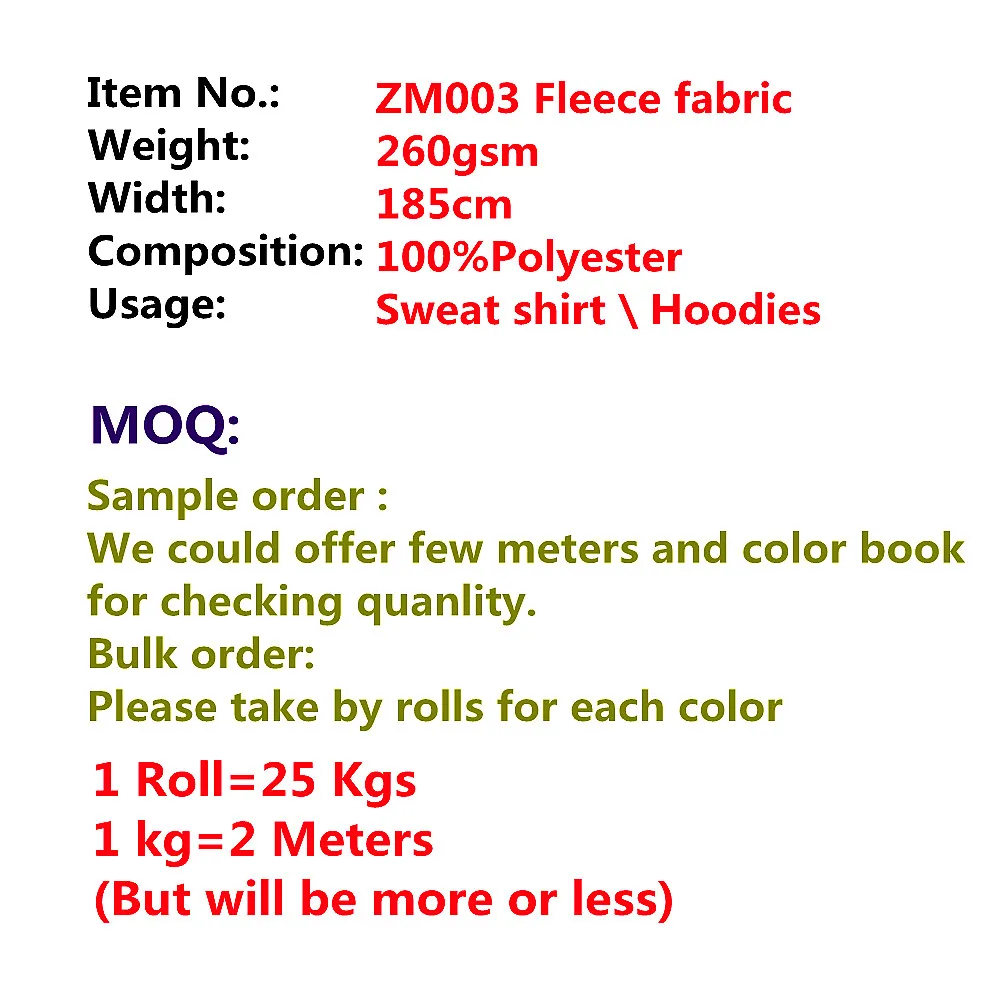 
ZM003-4 In-stock white 260gsm 100% polyester winter hoodies fleece knitted fabric 