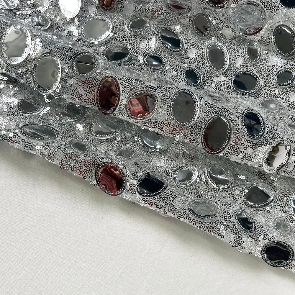 New design fancy sliver large sequin fabric with embroidery mesh net fabrics for clothing formal dress