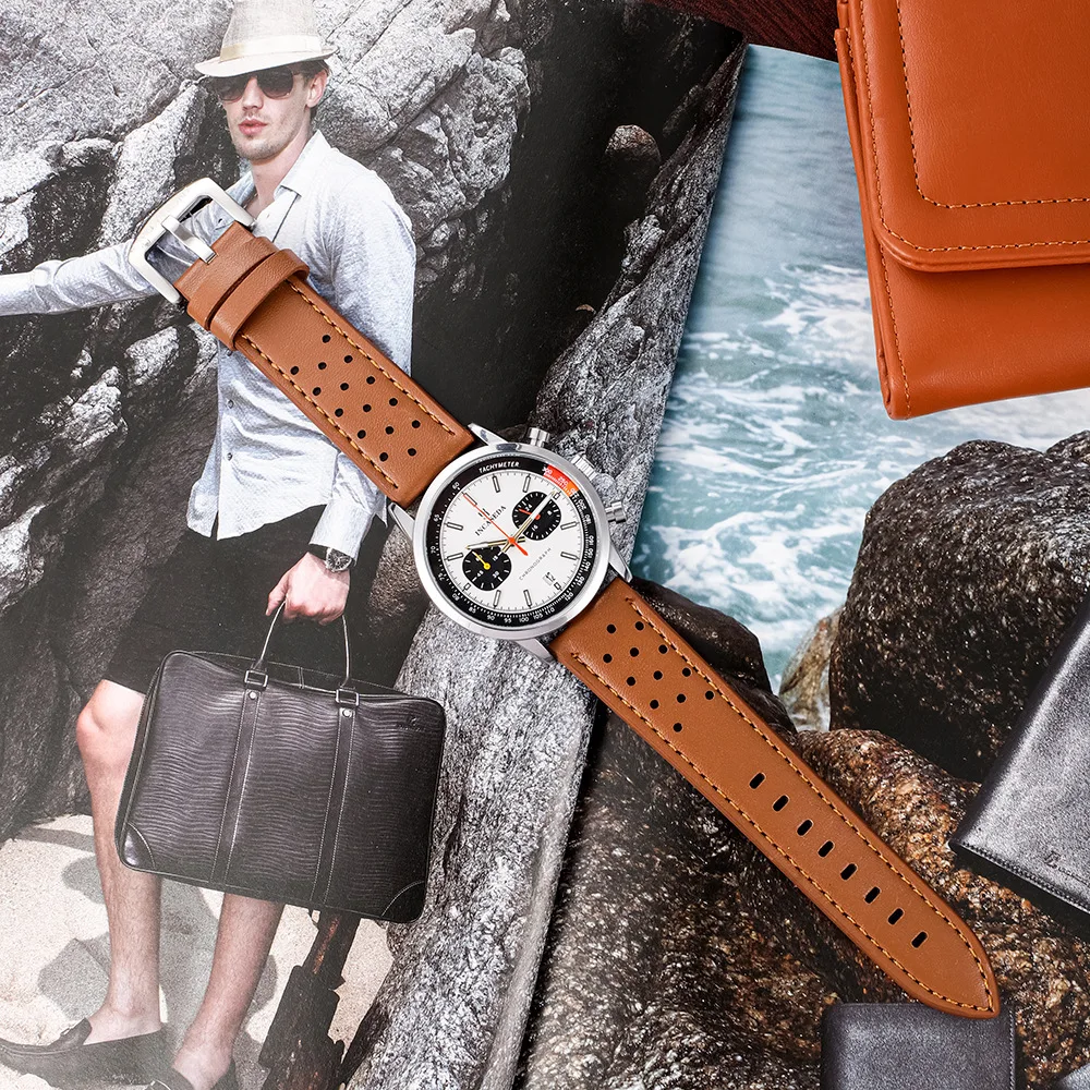 INCASEDA 5036 hot sell China gents quartz watch original Genuine Leather Strap Waterproof Chronograph Simple sports wristwatch