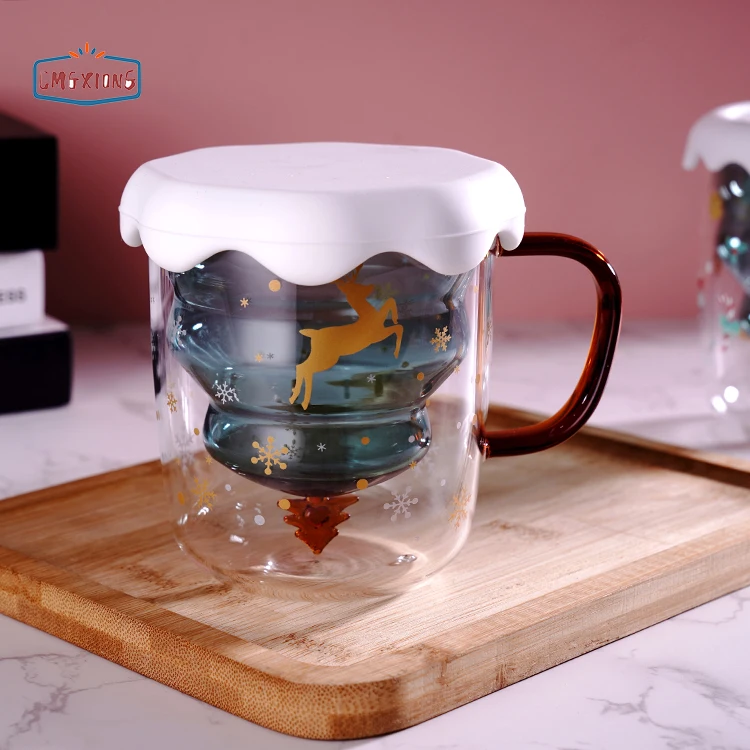 Fuguang Vintage Blank Mugs Printer Double Walled Glass Coffee Mug For Christmas