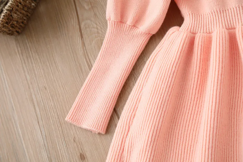 winter wholesale kids clothing little girls sweater dress red long sleeve bow Korean design ruffles boutiques tz02