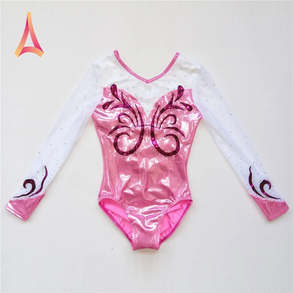 Гимнастический костюм с длинным рукавом, светло-розовый купальник для девочек