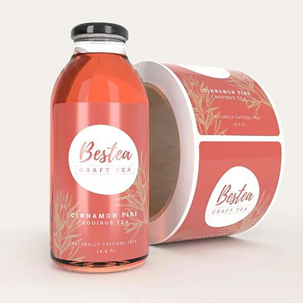 Drink Glass Jar Packaging Label Custom Label Printing Waterproof PVC PET Vinyl Adhesive Juice Bottle Packaging Sticker Labels