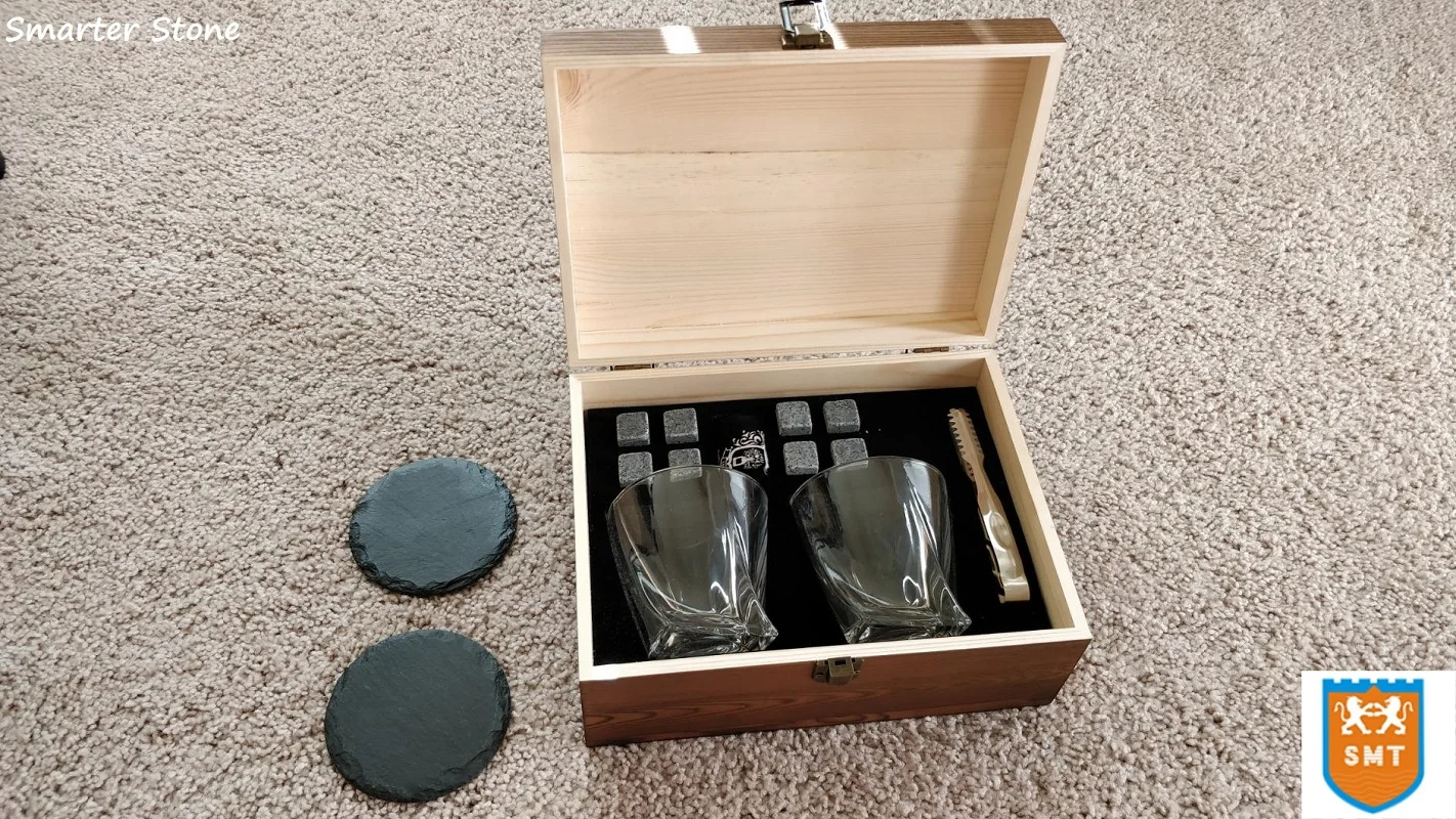 Whisky Stone Gift Set Granite Chilling Whisky Rocks with  Whisky Ice Stones Ice Cubes custom wooden box