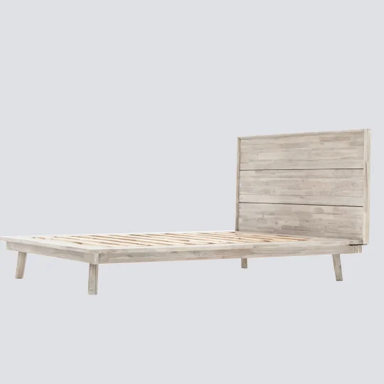 NS FURNITURE Single Bed Modern Minimalist Bedroom Furniture Wooden Solid Wood Plank Bed Frame Support Easy to Set Full Size Bed