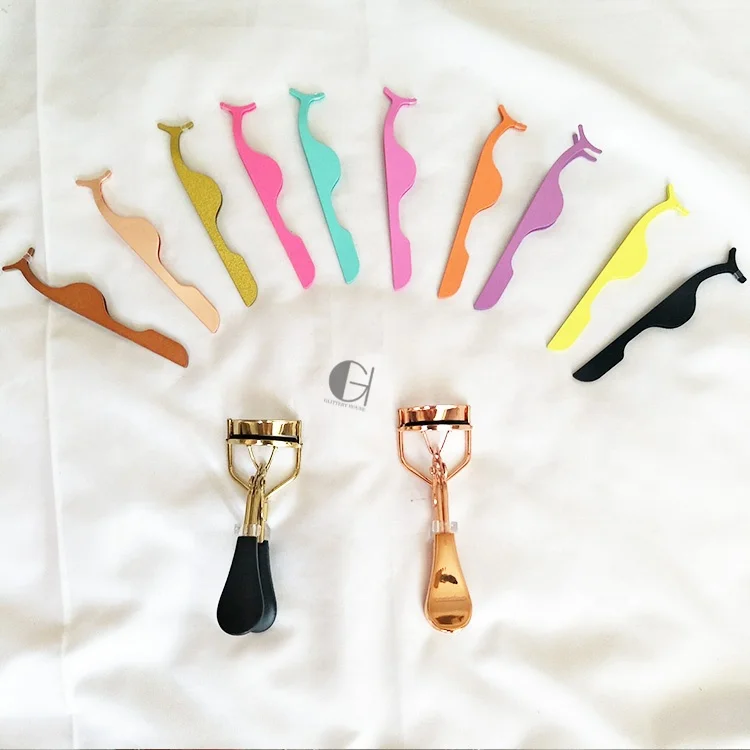 Lash Applicators Wholesale Rose Gold Pink Black Eyelash Tweezers Stainless Steel Private Label Strip Eyelashes Applicators