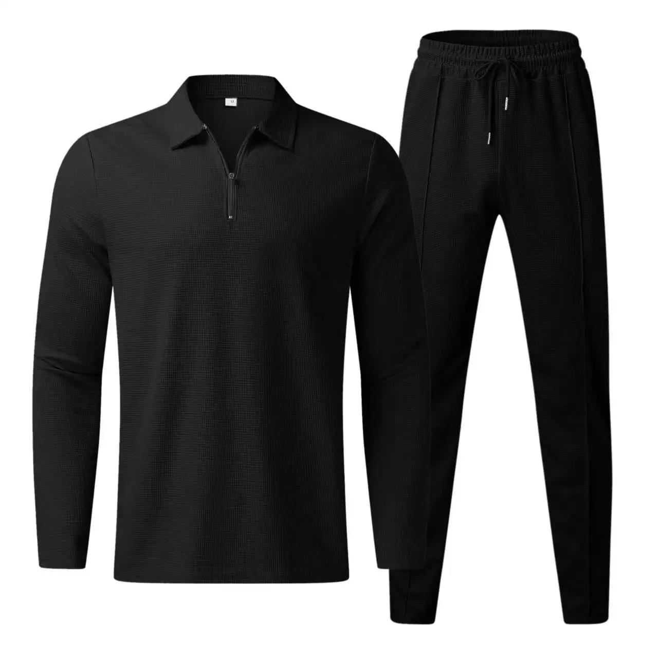 EUR Size Polyester 2 Pieces Suits Long Sleeve Half Zipper Polo T Shirt  Suits Men Running Custom Men Sets
