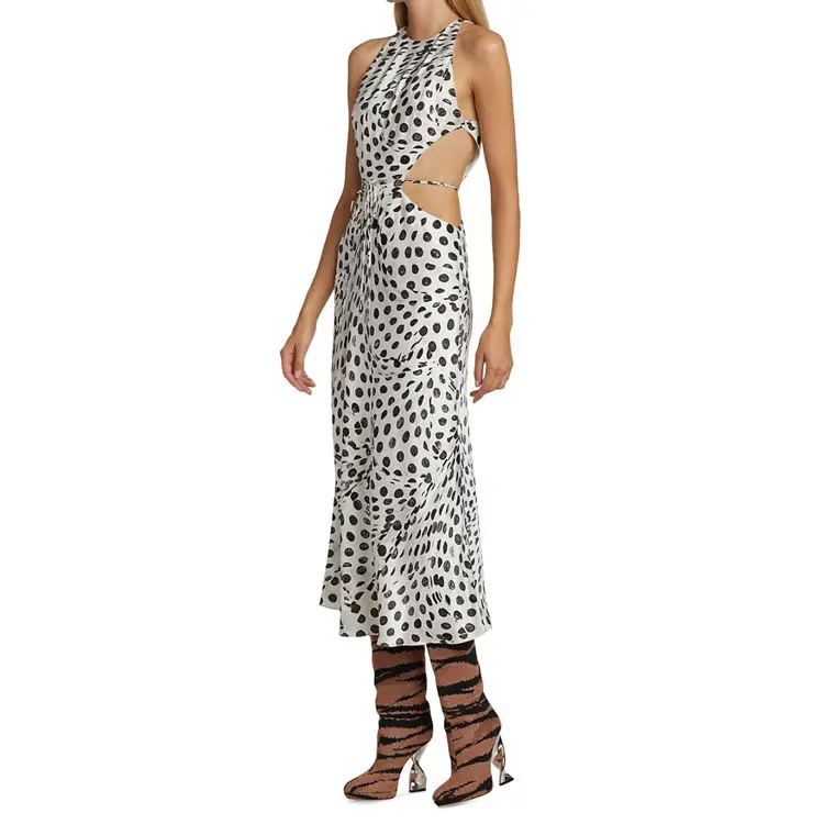 Summer Sleeveless Side Slit Sexy Stylish Casual Midi Elegant Oversize Polka Dots Dress For Women