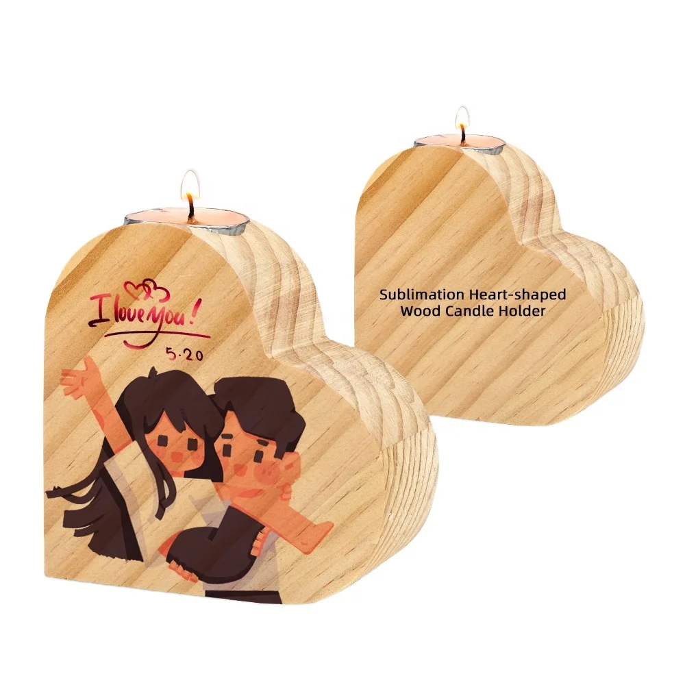 Subbank Heart Wooden Candle Holder Heart Personalized Candle Holder for Couple Wood candle holders Wooden heart shaped