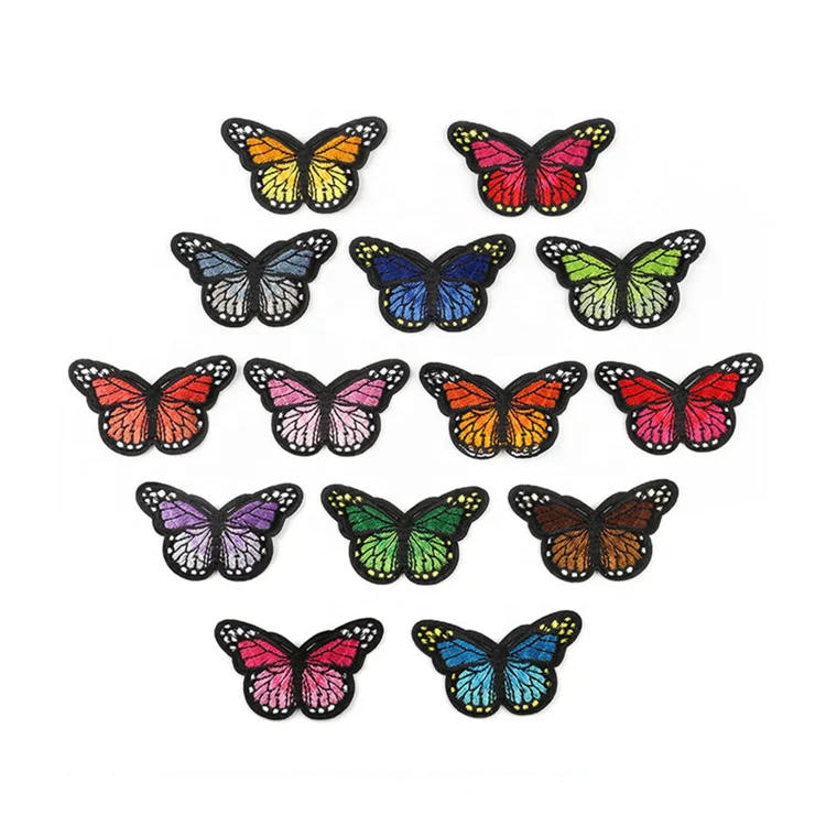 
Bulk Free Sample Cute Custom Logo Personalized butterfly Embroidery Embroidered Iron On sewing on Patches for Clothing 